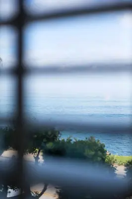 a view of the ocean from a window at Scripps Inn in San Diego