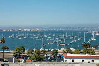 a bunch of boats parked in a harbor at Hilton Garden Inn San Diego Downtown/Bayside, CA in San Diego