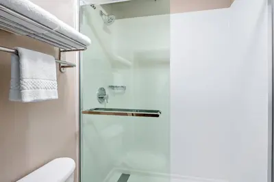a bathroom with a shower with a glass door at SpringHill Suites San Diego Rancho Bernardo/Scripps Poway in Poway