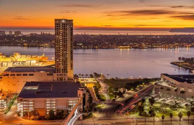 a view of a city with a tall building at Hilton San Diego Bayfront in San Diego