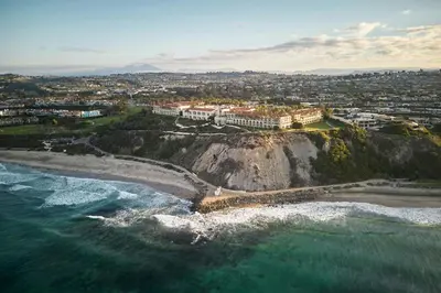 an aerial view of a beach and the ocean at The Ritz-Carlton, Laguna Niguel in Dana Point
