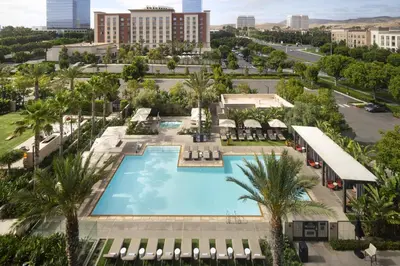 an aerial view of the pool at the mgm resort at Marriott Irvine Spectrum in Irvine