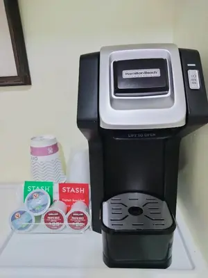 a coffee maker sitting on top of a counter at Cherokee Lodge in San Diego
