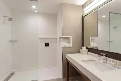 a bathroom with a shower and a sink and a mirror at Courtyard by Marriott San Diego El Cajon in El Cajon