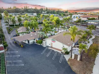 an overhead view of a parking lot at a motel at Fallbrook Country Inn in Fallbrook