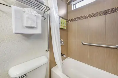 a bathroom with a white toilet and a sink at Best Western Americana Inn in San Ysidro, San Diego