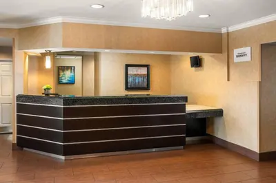 a lobby of a hotel with a reception desk at Residence Inn San Diego Sorrento Mesa/Sorrento Valley in Sorrento
