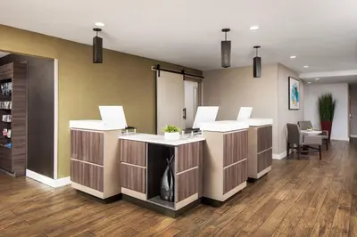 a salon with a row of counters in a room at Residence Inn San Diego La Jolla in San Diego
