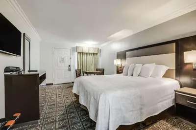 a hotel room with a large bed and a television at Rodeway Inn Old Town Temecula in Temecula
