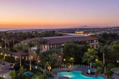 an aerial view of the resort at sunset at The Westin Carlsbad Resort & Spa in Carlsbad