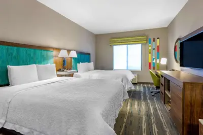 a hotel room with two beds and a flat screen tv at Hampton Inn Carlsbad North San Diego County in Carlsbad