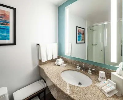 a bathroom with a sink and a mirror at Hilton Garden Inn San Diego/Rancho Bernardo in Rancho Bernardo