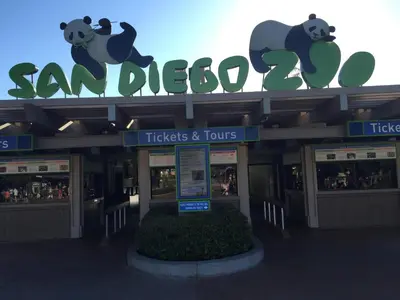 a sign for a panda store in a mall at Downtown San Diego Lodge in San Diego