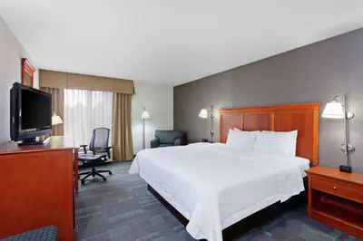 a hotel room with a bed and a flat screen tv at Hampton Inn San Marcos in San Marcos
