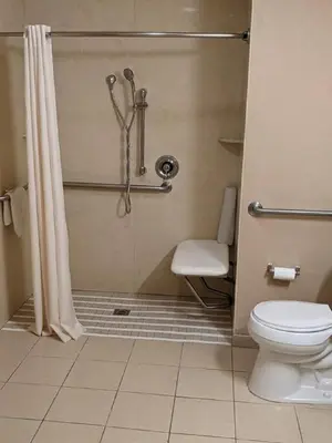 a bathroom with a shower and a toilet in it at Dana Point Marina Inn in Dana Point