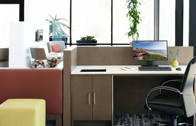 an office with a desk with a computer on it at Ayres Hotel San Diego South - Chula Vista in Chula Vista