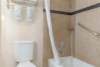 a bathroom with a white toilet and a shower at Comfort Suites Oceanside Camp Pendleton Area in Oceanside