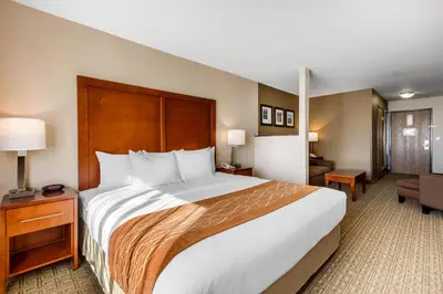 a hotel room with a large bed and a desk at Comfort Inn & Suites Murrieta Temecula Wine Country in Murrieta
