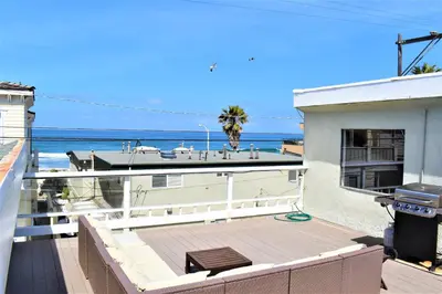 a balcony with a view of the ocean at Luv Oceanside Views-1 House to Beach, Boardwalk and Waves-Spacious Rooftop Sun Deck-Plus King Beds too! in San Diego