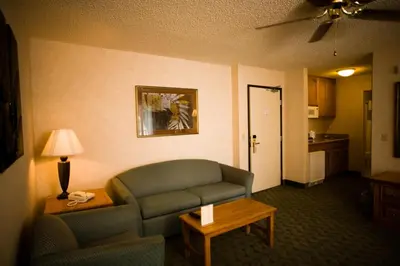 a living room with a couch and a table at Borrego Springs Resort in Borrego Springs