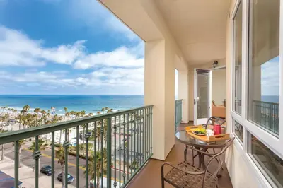 a balcony with a view of the ocean at Club Wyndham Oceanside Pier Resort in Oceanside