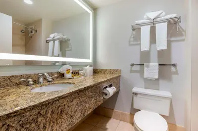 a bathroom with a sink and a toilet and a mirror at Best Western Plus Bayside Inn in San Diego