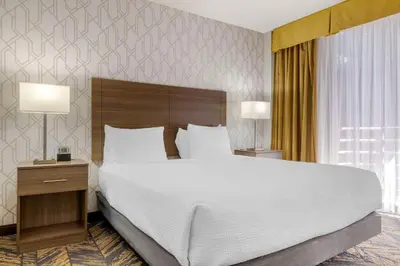 a bedroom with a large white bed and a large window at Best Western Plus Bayside Inn in San Diego