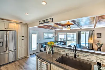 a kitchen with a sink and a counter top at Chic Central San Diego House with Private Pool! in San Diego