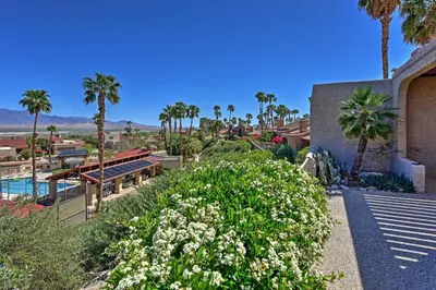 an aerial view of a resort with palm trees at Borrego Springs Condo with Private Patio and Views! in Borrego Springs