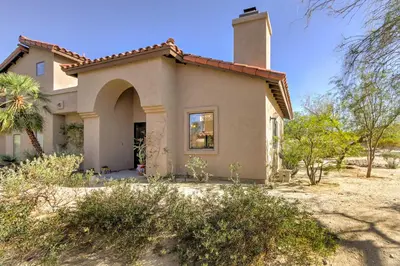 a small house in the middle of a field at Borrego Springs Condo with Private Hot Tub and Views! in Borrego Springs