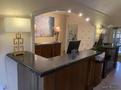 a kitchen with a large island in a room at 14 West Laguna Beach in Laguna Beach