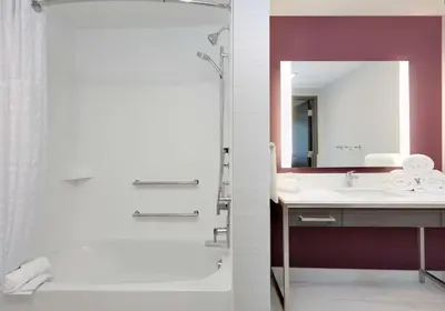 a bathroom with a tub and a sink and a mirror at Homewood Suites By Hilton Irvine Spectrum Lake Forest in Lake Forest