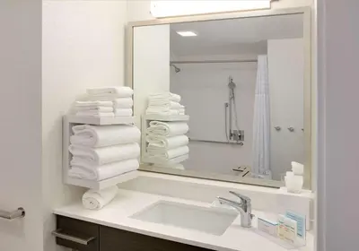 a bathroom with a sink and a mirror at Hampton Inn by Hilton Irvine Spectrum Lake Forest in Lake Forest