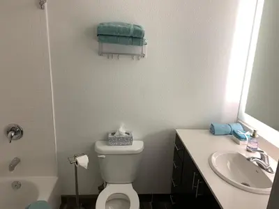 a bathroom with a white toilet and a sink at Solis Place in Old Town in San Diego