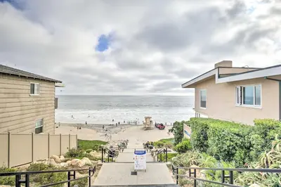 a view of a beach from a house at Coastal Carlsbad Home 1 Mi to Beach and Downtown in Carlsbad
