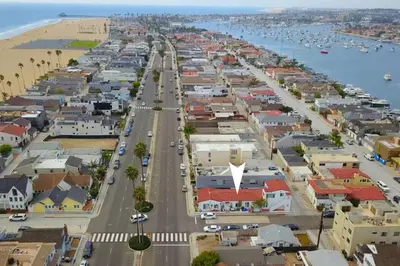 an aerial view of a city with a harbor at 1000#3 Renovated Home by Beach & Sand - AC & More! in Newport Beach