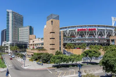 a view of a stadium with a clock tower at Omni San Diego Hotel at the Ballpark in San Diego
