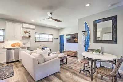 a living room with a couch and a table at Dog-Friendly San Diego Home - 1 Mi to Ocean Beach in San Diego