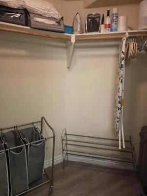 a room with a shelf and a metal rack at Resort Like Stay at a Cozy Relaxing Private Room Near UCI in Irvine