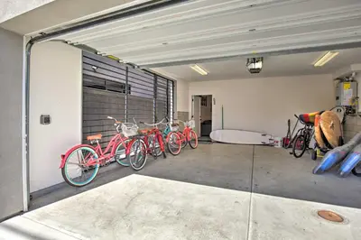 a group of bikes parked in a garage at Chic San Diego Abode Rooftop Balcony and Bay Views! in San Diego