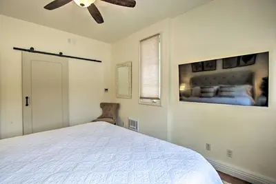a bedroom with a bed and a ceiling fan at Rancho Santa Fe Casita - Gate Guarded Community! in Rancho Santa Fe