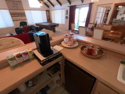 a kitchen with a counter with a coffee maker on it at Sommer Hus-Best value in Southern California Wine Country in Temecula