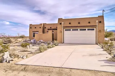 a house in the desert with a garage at Borrego Springs Stargazing Home with Mtn Views in Borrego Springs