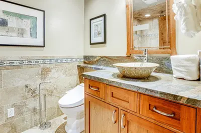 a bathroom with a sink and a toilet and a shower at Hilcraft Home in Solana Beach