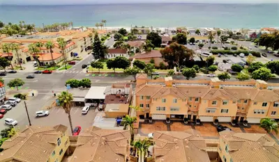 an aerial view of a small town with houses at Carlsbad Village Charm in Carlsbad