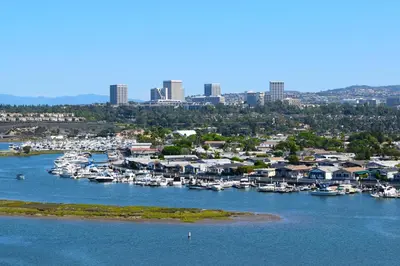 an aerial view of a harbor with boats in the water at Cheery Retreat in Newport Beach