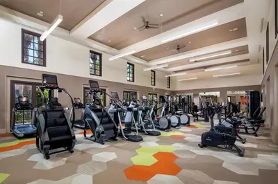a gym with treadmills and cardio equipment in a building at Luxury Irvine Spectrum 2 bedrooms 2 Bathrooms Kitchen pool Apartment in Irvine