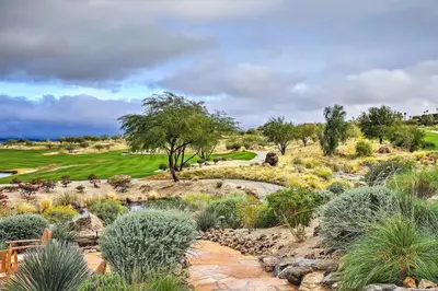 a view of a golf course with plants and trees at Roadrunner Roost at Rams Hill Golf Resort! in Borrego Springs