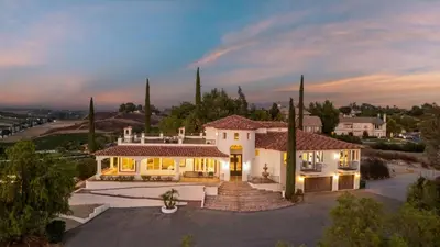 an aerial view of a house at Wine Country Villa • Large Rooftop Terrace w Views Game Room Via del Sur in Temecula