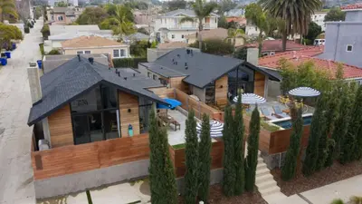 an aerial view of a house at 3 Blocks to Beach Private Pool Rooftop Patio Hamilton I II by AvantStay in San Diego